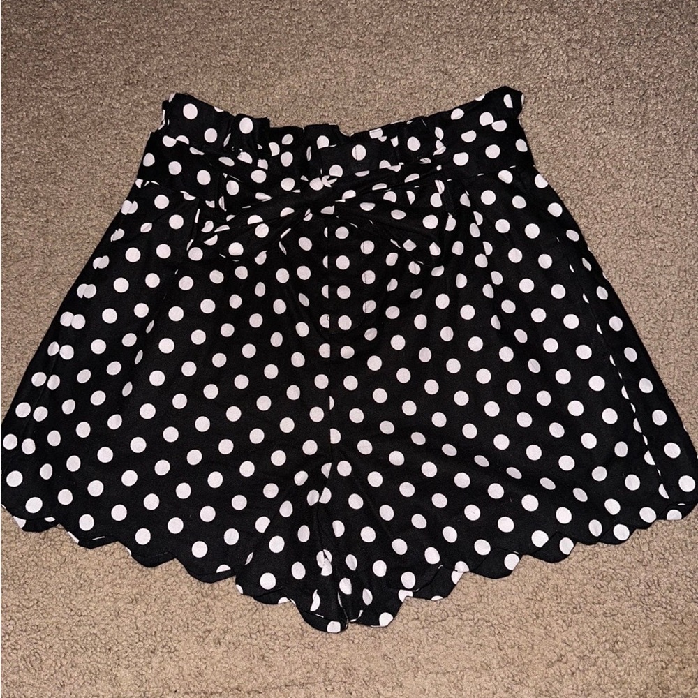 Polka dot high waisted paper bag shorts